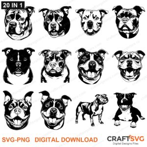 Staffordshire Bull Terrier SVG bundle - Staffordshire Bull Terrier dog designs for Cricut and Silhouette, instant digital download