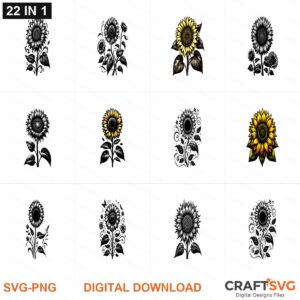 Sunflower SVG | Sunflower PNG | Sunflower SVG Bundle | Digital Download Designs for Cricut and Silhouette | Commercial Use
