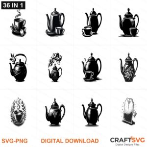 Teapot SVG | Teapot PNG | Teapot SVG Bundle | Digital Download Designs for Cricut and Silhouette | Commercial Use