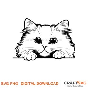 Peeking Turkish Angora cat SVG PNG design for Cricut and Silhouette, instant download