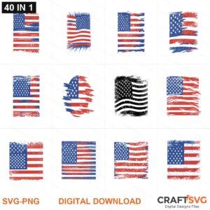 US_Flag_Bundle_40_in_1 SVG | US_Flag_Bundle_40_in_1 PNG | US_Flag_Bundle_40_in_1 SVG Bundle | Digital Download Designs for Cricut and Silhouette | Commercial Use