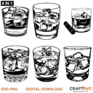 Whiskey Glass With Ice SVG PNG bundle - Whiskey Glass With Ice designs for Cricut and Silhouette, instant digital download