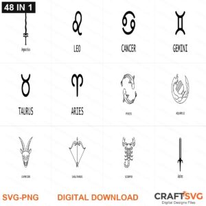 Zodiac SVG | Zodiac PNG | Zodiac SVG Bundle | Digital Download Designs for Cricut and Silhouette | Commercial Use