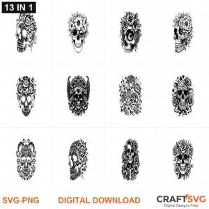 flral Skulls SVG | flral Skulls PNG | flral Skulls SVG Bundle | Digital Download Designs for Cricut and Silhouette | Commercial Use