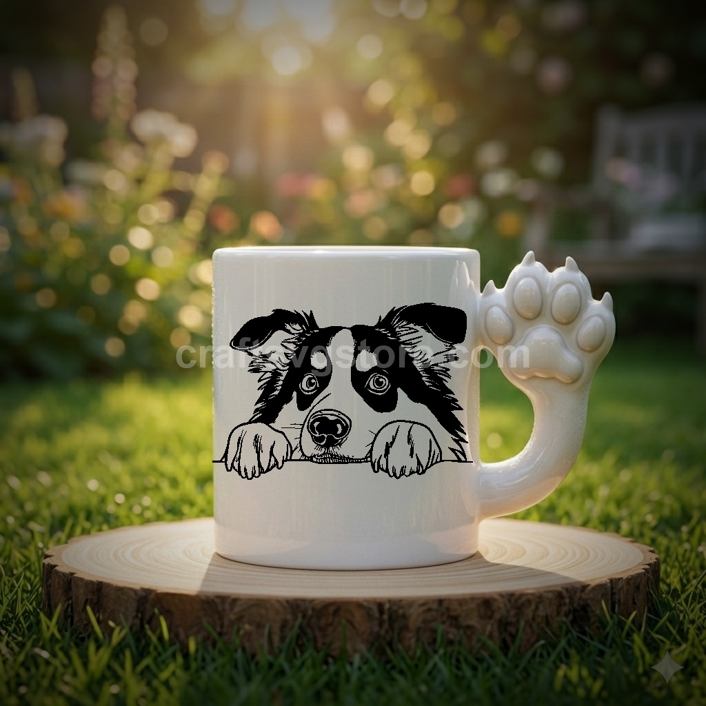 Australian Shepherd SVG on a paw-handle coffee mug - Australian Shepherd dog lover gift mockup