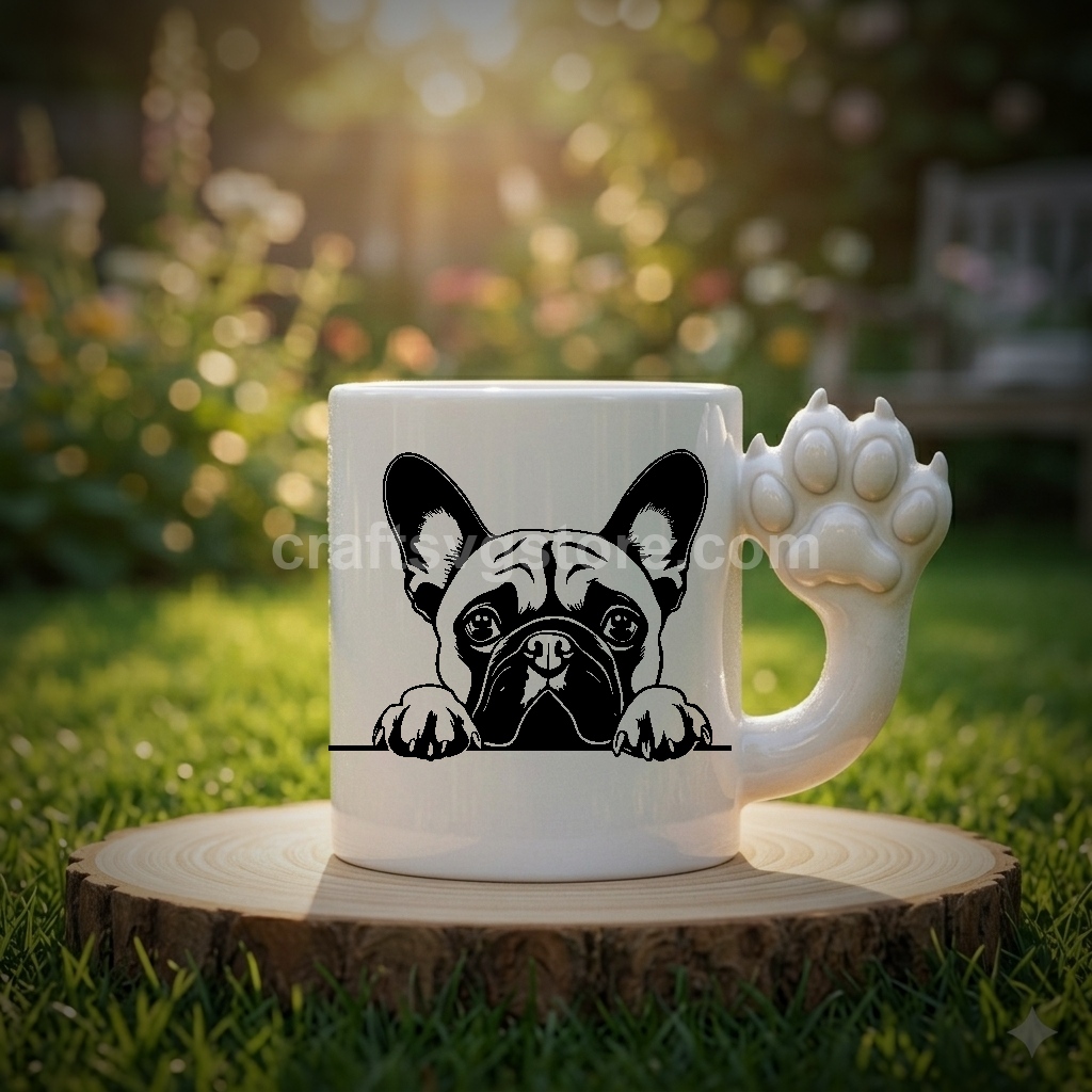 French Bulldog Peeking SVG on a paw-handle coffee mug - French Bulldog Peeking dog lover gift mockup