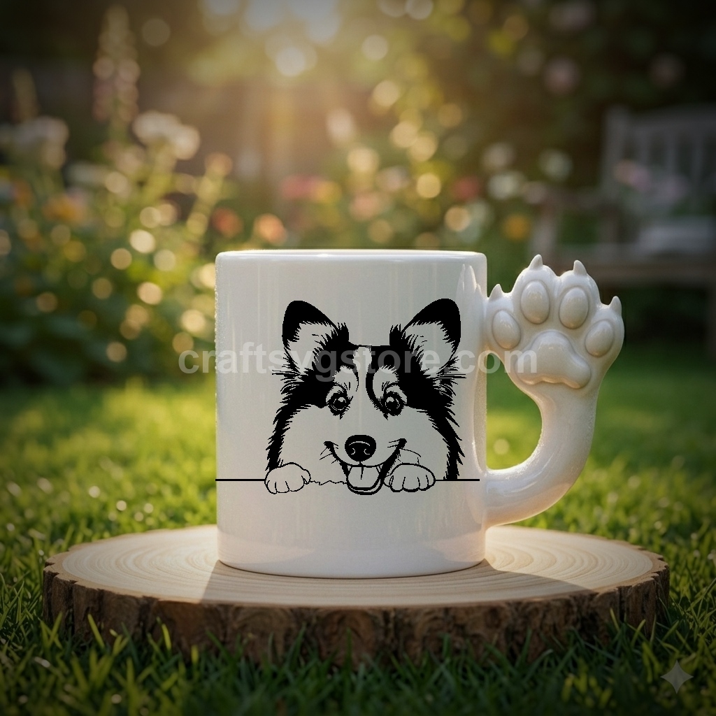 Shetland Sheepdog SVG on a paw-handle coffee mug - Shetland Sheepdog dog lover gift mockup