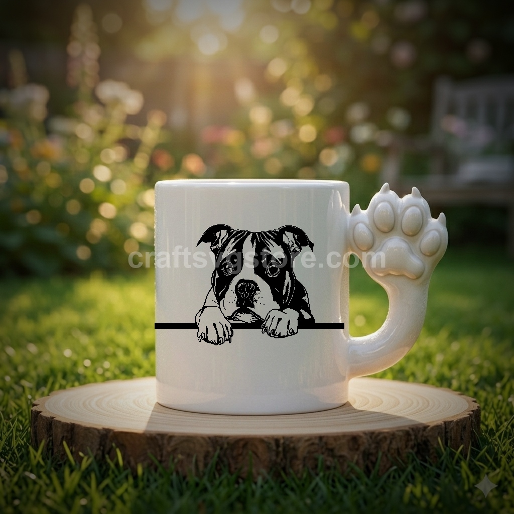 Staffordshire Bull Terrier SVG on a paw-handle coffee mug - Staffordshire Bull Terrier dog lover gift mockup