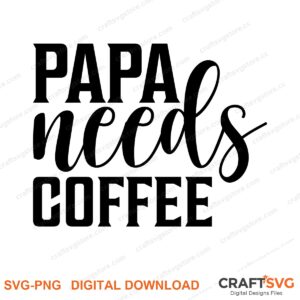 Papa Needs Coffee SVG PNG saying design for shirts, Cricut and Silhouette