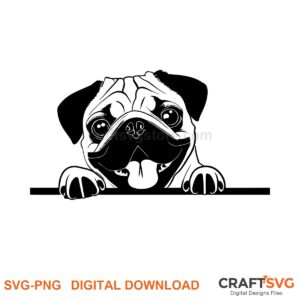 Pug SVG PNG - Pug peeking dog design for Cricut and Silhouette, instant digital download